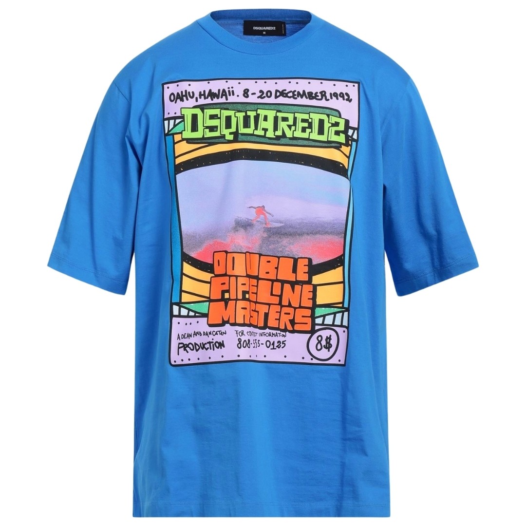 Dsquared2 Double Pipeline Masters Design Skater Fit Blue T-Shirt 34190₽