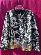 Chicos Blazer Jacket Womens Sz 3 US 16 Classy Black Sequin Asian Lined Dressy