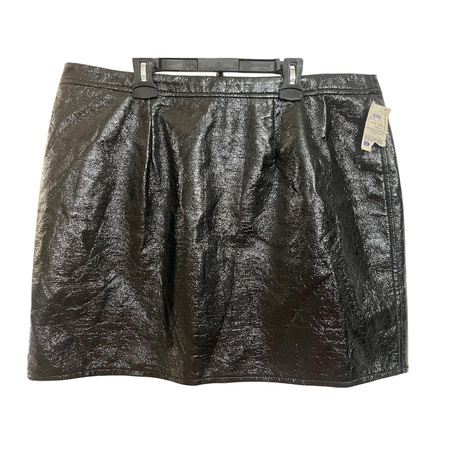 Black Faux Leather Mini Skirt Zip Front Buckle Detail Women's Size M