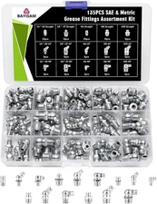 135PCS Grease Fittings Assortment, SAE&Metric Zerk Assorted, Silver 