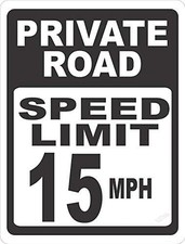Aluminum Private Road Speed Limit 15 Mph Tin Metal Signs Home D cor 8x12