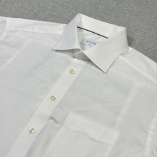 ETON Dress Shirt Mens 16.5 White Herringbone Classic Short Sleeve Spread Collar