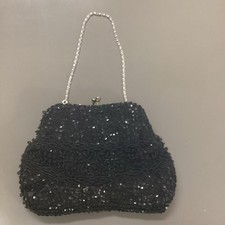 Vintage 1950  s Richere Black Beaded Sequin Evening bag Purse Hong Kong