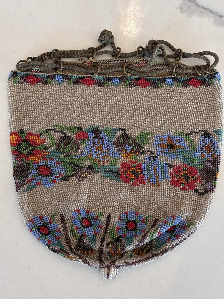 Cartera antigua Art Deco vintage con cuentas con patrón floral para damas, estilo genuino raro Foto 3 de 4