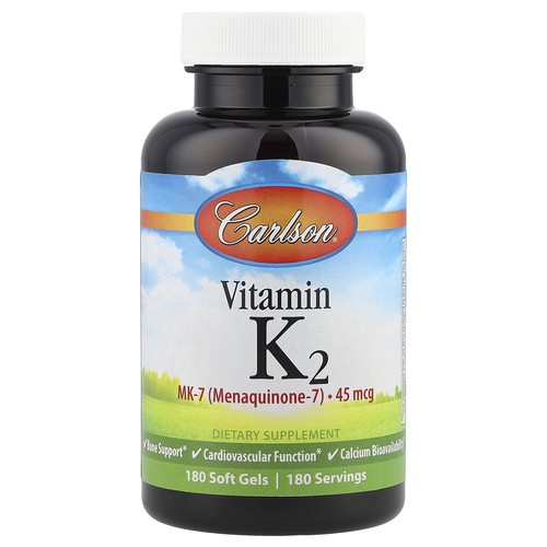 Carlson Labs Vitamin K2 MK-7 Menaquinone-7  45 mcg 180 Soft Gels Gluten-Free,