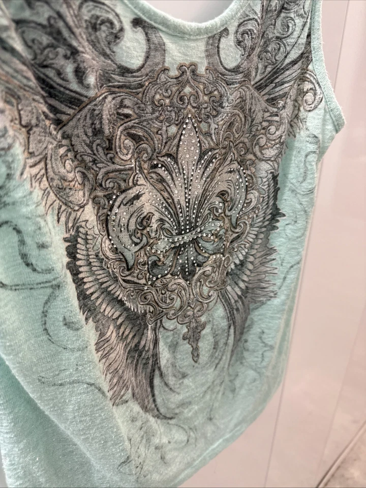 Camiseta sin mangas Angels & Diamonds para mujer con textura talla S Y2K alas grunge flor de lis Foto 3 de 4