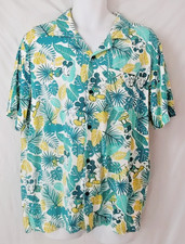 Disney Mickey Mouse Hawaiian Shirt Large Teal Green Print Button Up Short Sleeve