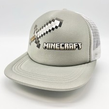Minecraft Creeper Hat Snapback White Gray Youth Trucker Mesh Back Sword Logo