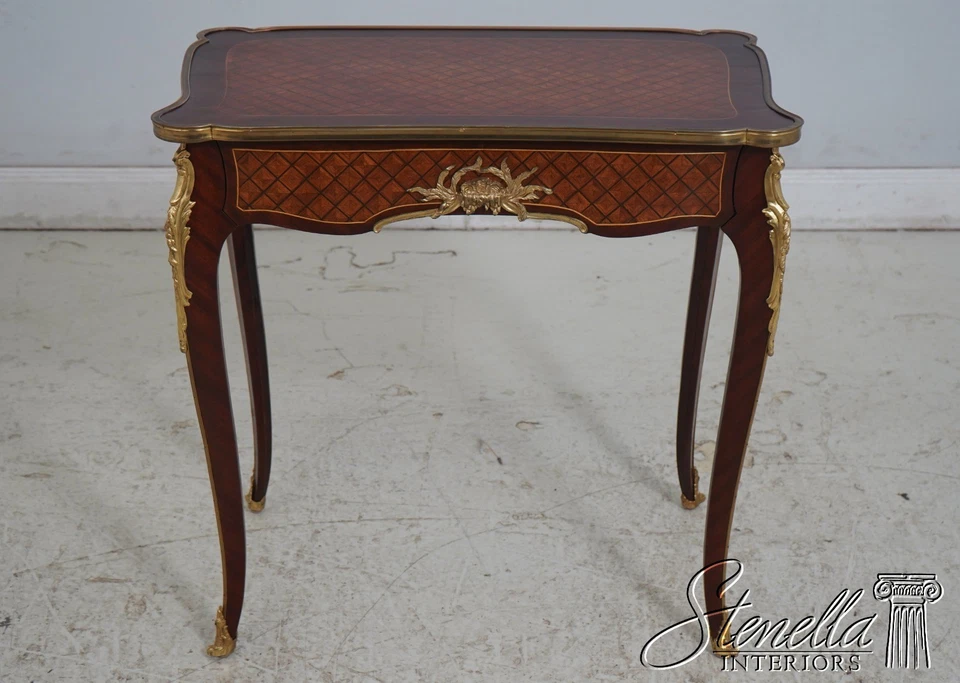 L69487: Louis XV Style Parquetry Inlaid Mahogany Side Table w. Drawer - Image 2 of 4