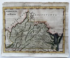 Virginia state 1796 Thomas & Andrews rare engraved hand color map