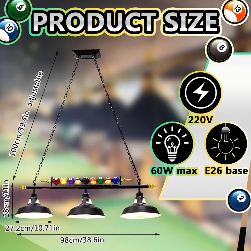 Adjustable Pool Table Lights for 7'-8' Billiard Light Hanging Pool Table Light F - Image 2 of 4