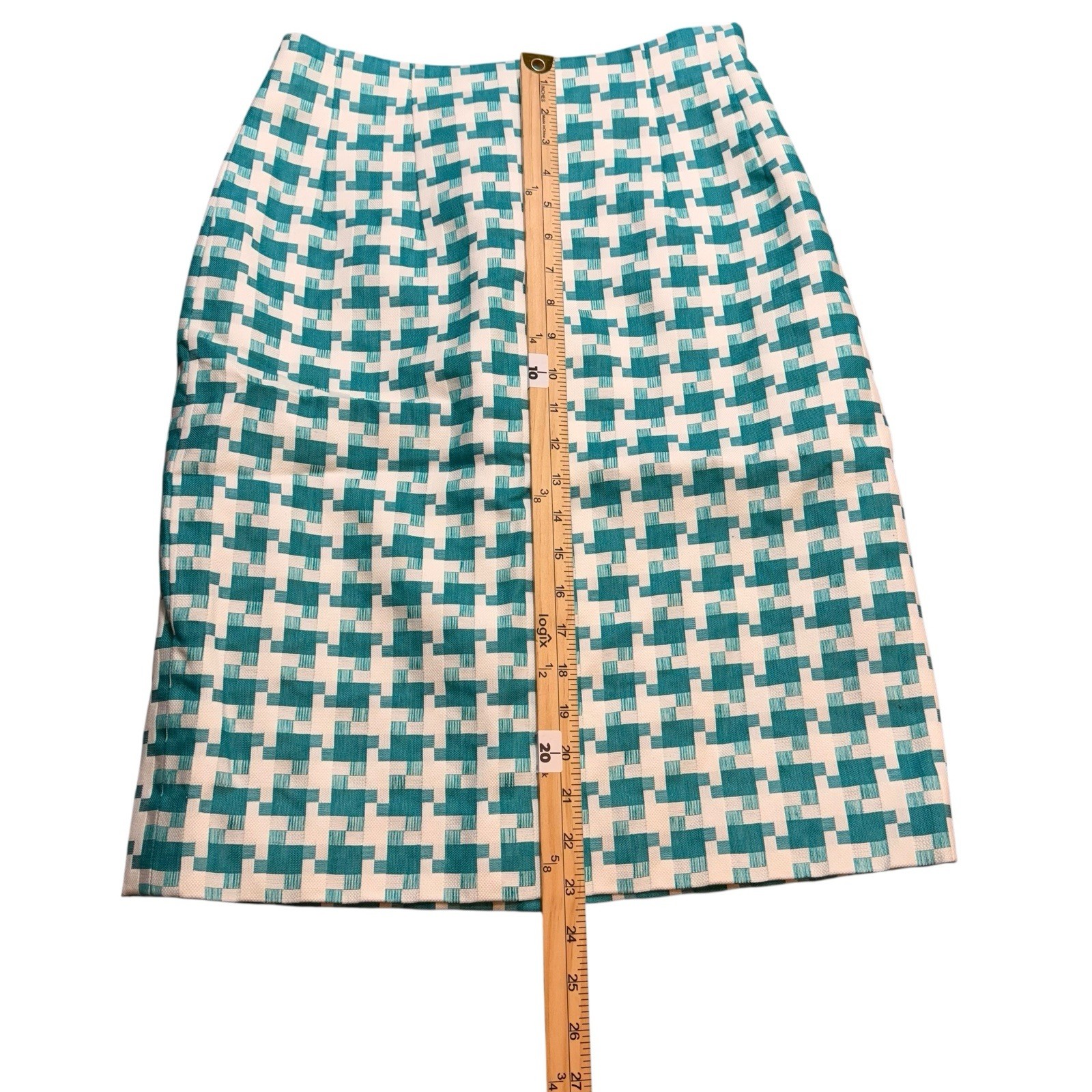 Etcetera Women’s Tweed Skirt Suit Set Size 4 Blue Green Cream Jacket & Skirt