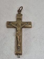 Croix Reliquaire Pectoral Ancienne Bronze ou Laiton
