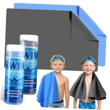 2 Pack Swim Chamois Towel Water Absorbent Quick Dry 17 x 26 Inch Blue, Grey