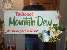 LARGE VINTAGE MOUNTAIN DEW 'IT'LL TICKLE YOUR INNARDS!' 24"×12"