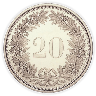 20 Centime Coin Swiss Franc - 10 Pack Circle Stickers 3 Inch - Switzerland CHF
