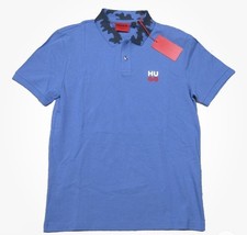 Hugo Boss Red Label Men's Small Blue Decho Camo Collar Print Reg Fit Polo Shirt