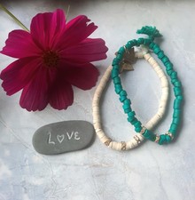 Signed MM Boho Surfer Bracelets Sandcast Disc Beads, Made In USA