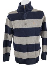 Boy's Polo Ralph Lauren Striped 1/4 Zip Mock Neck Navy Gray Striped Sweater Medi