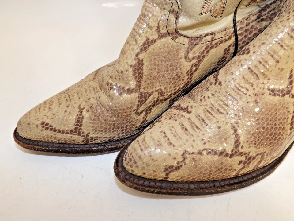Botas estilo occidental vintage de cuero con estampado de piel de serpiente - para mujer talla 7 beige tostado Foto 4 de 4