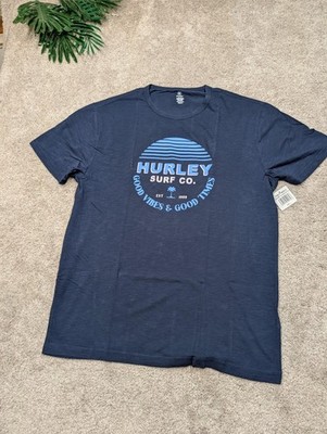Hurley Shirt Mens Large Dark Blue Surf Co Good Vibes Good Times Graphic Tee NWT