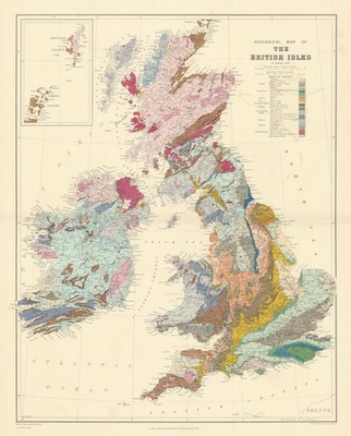 Geologische Karte der Britischen Inseln. Große 66x53cm. Stanford 1901 alt