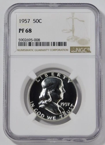 1957 Silver Franklin Half Dollar. HIGH GRADE! NGC Gem Proof 68