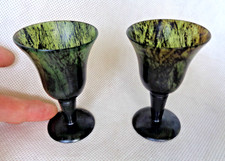 PAIR ELEGANT CHINESE SPINACH JADE GOBLETS FOR WESTERN MARKET