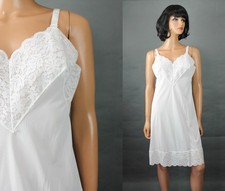NOS Komar Full Slip 36 Vintage 60s White Lace Chiffon Trim Deadstock Dress Slip