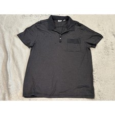 DKNY Mens XXL Polo Shirt Black Grey Micro Stripe Short Sleeve Chest Pocket Top