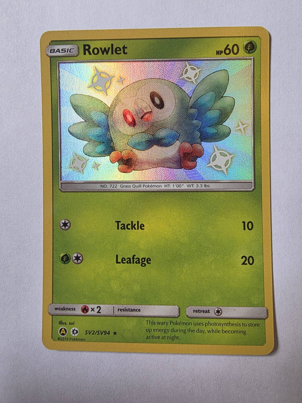 Rowlet SV2/SV94 Hidden Fates: Shiny Vault Holo