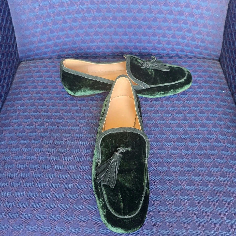 Mocasines J.Crew para mujer 7,5 terciopelo borla joya verde preppy zapatos de dinero antiguo Foto 2 de 4