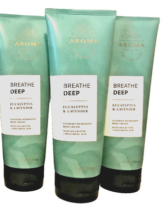 AROMA BREATHE DEEP EUCALYPTUS LAVENDER BODY CREAM 8 OZ BATH BODY WORKS 3 PACK