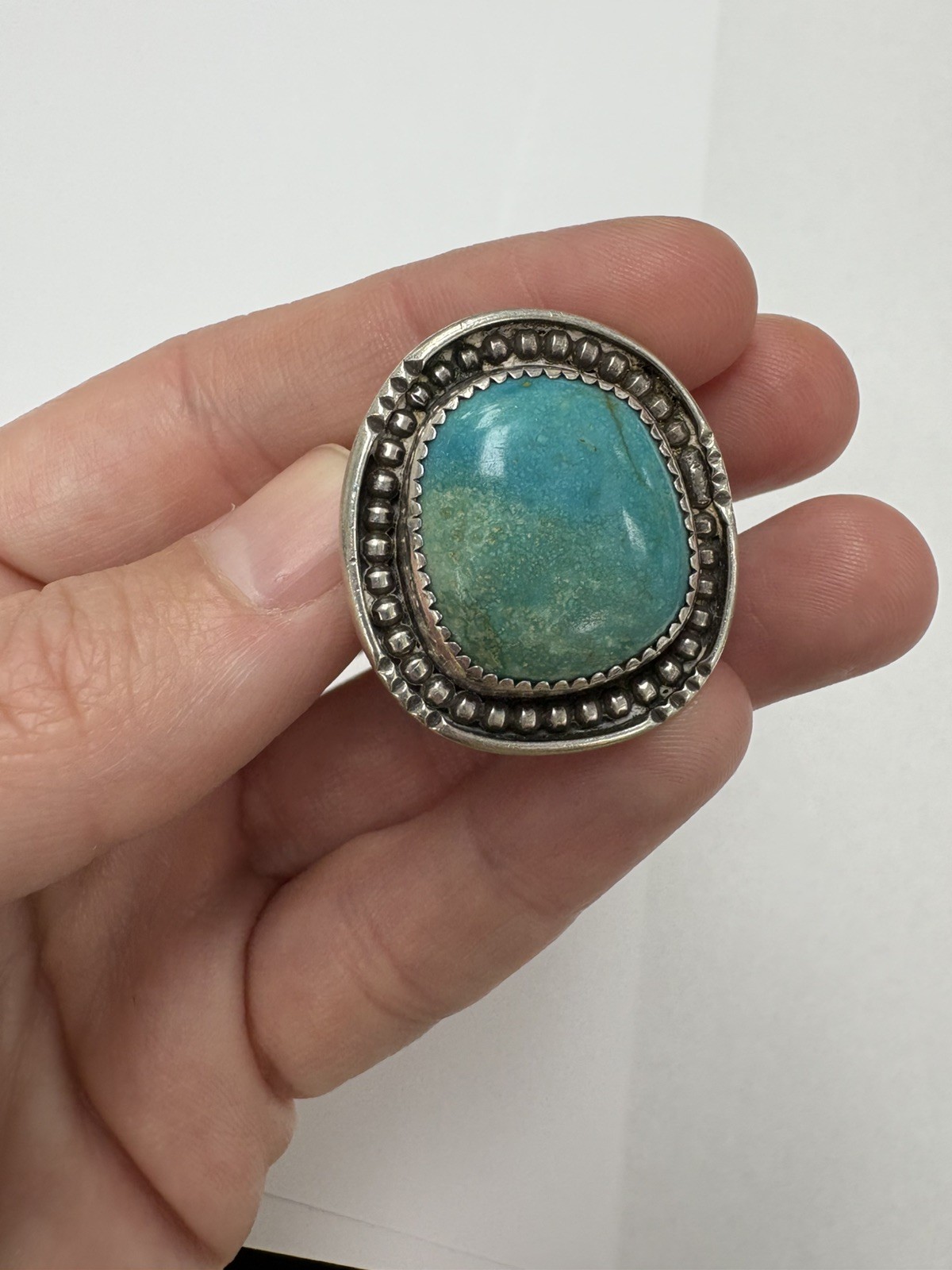 Signed Turquoise Bezel Split Shank Ring Size 8.5 - image 1
