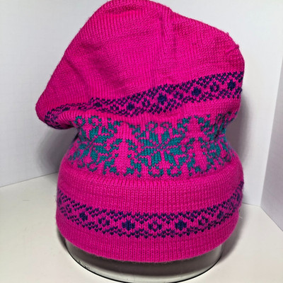 Stowe Vermont Vintage Moriarty Hat 1980 Ski Race Hot Pink Blue Knit Retro 80s