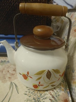 Vintage Hall Jewel  Tea METAL TEA KETTLE W/ WOOD EUC