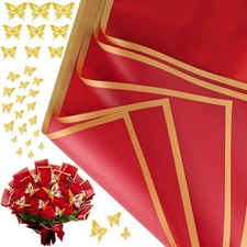 20 Sheets Flower Bouquet Wrapping Paper with 12 Pieces Gold Butterfly Decoration