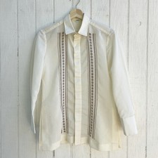 VTG 1970s Cream Sheer Barong Tagalog Filipino Formal Wear Sz XS