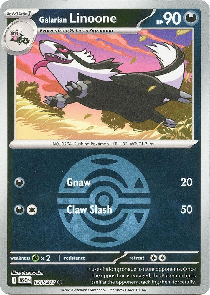 GALARIAN LINOONE (DUSK BALL) 131/217 ASCENDED HEROES POKEMON REVERSE HOLO LP