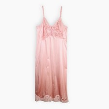 Vanity Fair Vintage Full Slip Dress Womens Sz 32 Small Pink Nylon Lace 80s