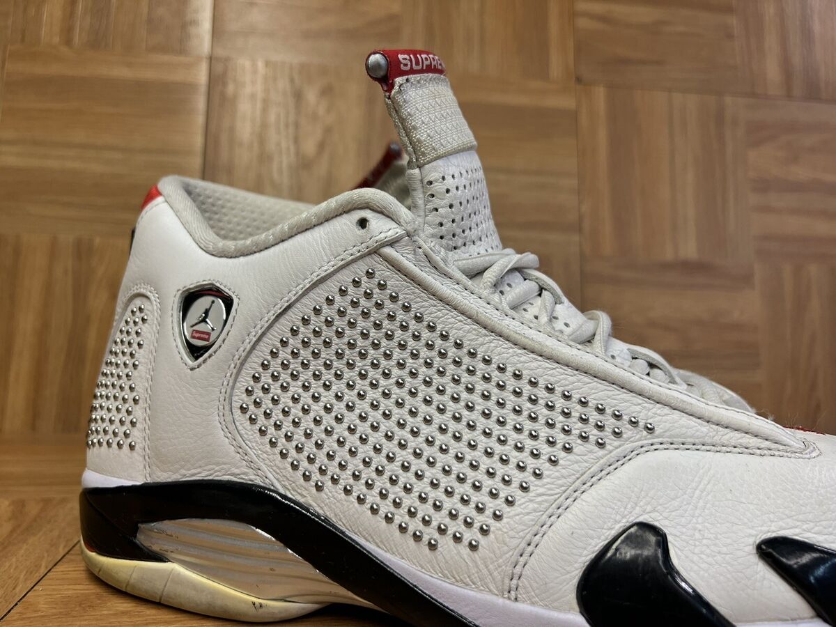 EUC🔥 Nike Air Jordan 14 XIV Retro Supreme White Chrome EUC🔥 Nike Air Jordan 14 XIV Retro Supreme White Chrome