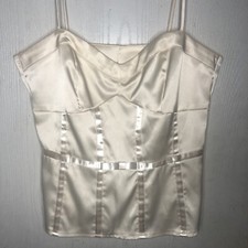 Vintage Women s M Lace Trim Babydoll Top Ivory Satin Romantic Fairy Bridecore