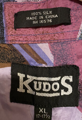 Vintage Kudos Mens Short Sleeve Shirt Soft Silk Size XL 17 - 17 1/2 *hole - Picture 3 of 5