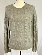 H M Mohair Acrylic Cable Knit Crew Neck Pullover Sweater-Tan/Brown- Women's Sz M