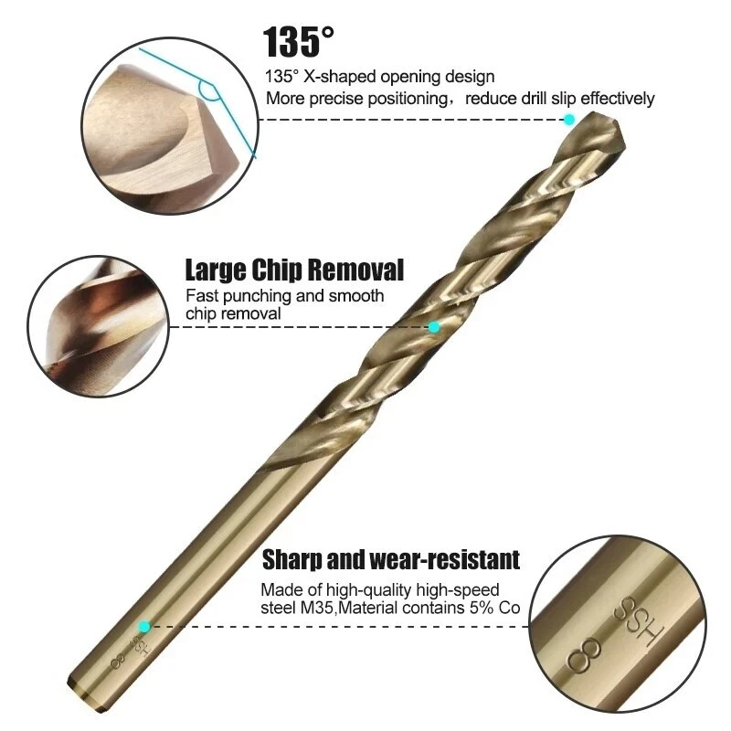 Box Of 5/10 x HSS Gold Cobalt Jobber Drill Bit For Stainless & Hard Steels - Image 2 of 4