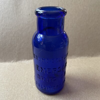 Cobalt BROMO SELTZER Emerson Bottle, Medium 5 inch, Blue Vintage Glass Medicinal