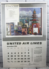 Vintage United Airlines Wall Calendar Large Millard Sheets 1952