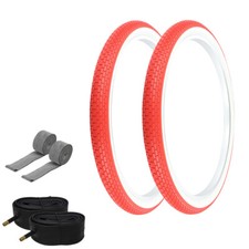 PRO TIRES 26 x 2.125 Red/White G-5009 W/TUBES  RIM STRIPS