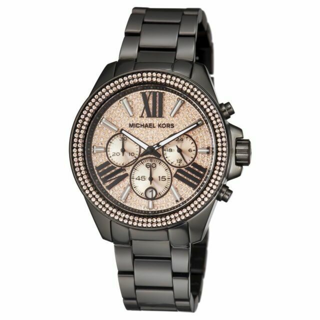 black and rose gold michael kors watch women's