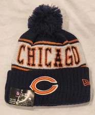 New Era On Field Chicago Bears Knit Navy Pom Beanie Hat OSFA Primary Logo